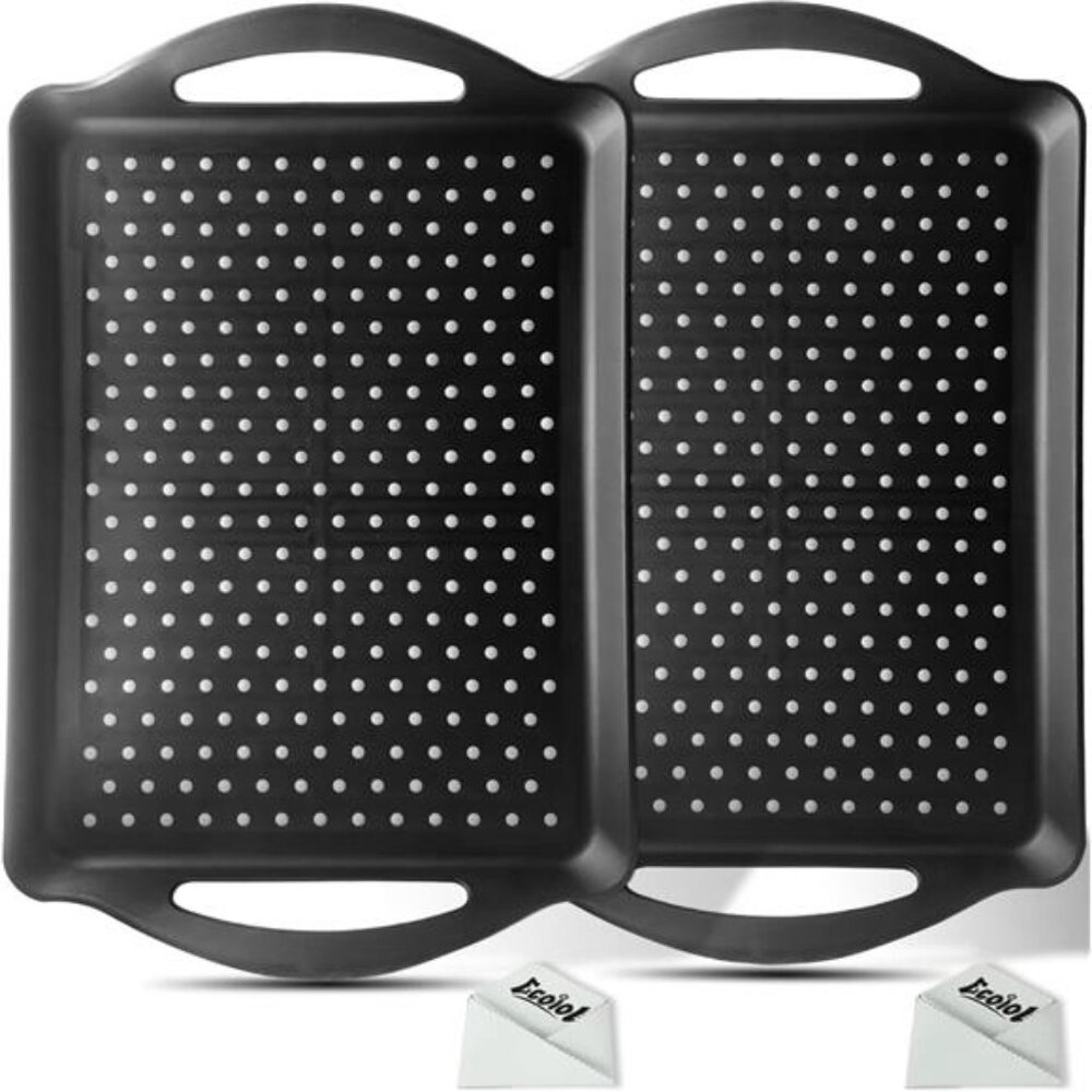 Non Slip Serving Tray 2 Pack Rectangle Dishwasher Safe Food Drink Snack Tray Bla